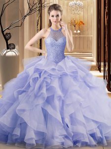 Adorable Sleeveless Brush Train Ruffles Lace Up Quince Ball Gowns