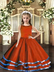 Gorgeous Rust Red Little Girls Pageant Gowns Party and Wedding Party with Ruffled Layers Scoop Sleeveless Lace Up