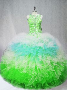 Scoop Sleeveless Quinceanera Dress Floor Length Beading and Ruffles Multi-color Tulle