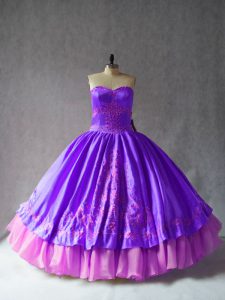 Satin and Organza Sleeveless Floor Length Ball Gown Prom Dress and Embroidery