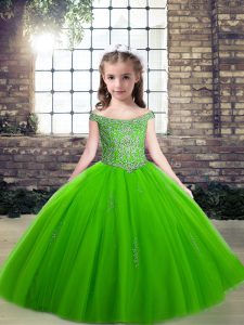 Dazzling Off The Shoulder Lace Up Beading Little Girls Pageant Dress Sleeveless