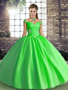 Simple Ball Gowns Ball Gown Prom Dress Green Off The Shoulder Tulle Sleeveless Floor Length Lace Up