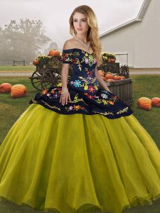 Dazzling Off The Shoulder Sleeveless Tulle Sweet 16 Quinceanera Dress Embroidery Lace Up