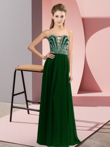 Beading Dress for Prom Dark Green Lace Up Sleeveless Floor Length