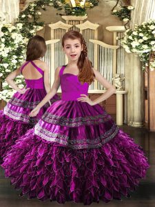 Purple Sleeveless Organza Lace Up Little Girl Pageant Gowns for Party and Sweet 16 and Wedding Party
