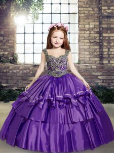 Ball Gowns Child Pageant Dress Lavender Straps Taffeta Sleeveless Floor Length Lace Up
