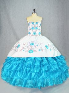 Excellent Baby Blue Organza Lace Up Sweetheart Sleeveless Floor Length 15 Quinceanera Dress Embroidery and Ruffled Layers