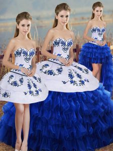 Royal Blue Sweetheart Lace Up Embroidery and Ruffled Layers and Bowknot Quinceanera Gowns Sleeveless