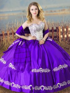 Deluxe Eggplant Purple Sweetheart Lace Up Beading and Embroidery Quinceanera Gown Sleeveless