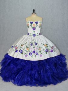 Modest Royal Blue Lace Up Sweetheart Beading and Embroidery 15th Birthday Dress Tulle Sleeveless