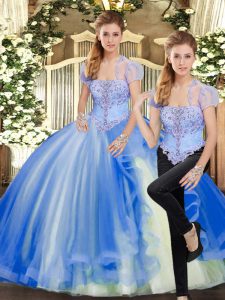 Top Selling Floor Length Blue Sweet 16 Dresses Strapless Sleeveless Lace Up