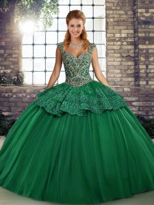 Super Green Sleeveless Beading and Appliques Floor Length Quinceanera Dress