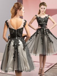 Custom Designed Black Sleeveless Knee Length Beading and Lace Zipper Wedding Guest Dresses