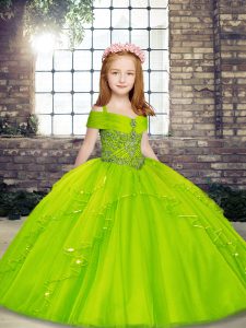 Straps Lace Up Beading Little Girls Pageant Gowns Sleeveless
