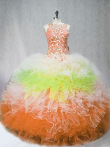 Floor Length Multi-color Sweet 16 Dress Tulle Sleeveless Beading and Ruffles