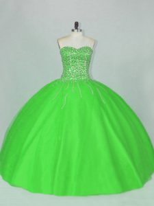 Sweetheart Sleeveless Ball Gown Prom Dress Floor Length Beading Green Tulle