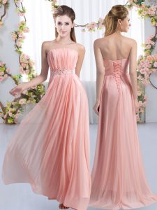 Dynamic Empire Sleeveless Pink Dama Dress for Quinceanera Sweep Train Lace Up