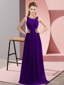 Custom Fit Purple Bridesmaid Gown Wedding Party with Beading and Appliques Scoop Sleeveless Zipper