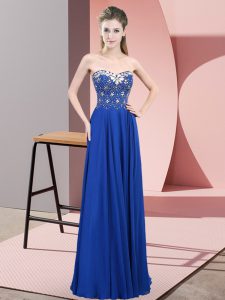 Modern Blue Chiffon Zipper Sweetheart Sleeveless Floor Length Prom Dress Beading