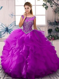 Purple Sleeveless Organza Zipper Ball Gown Prom Dress for Sweet 16 and Quinceanera