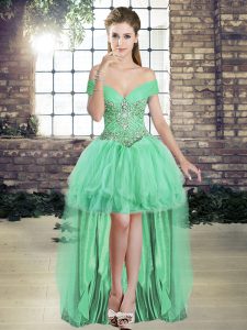 High Low Lace Up Apple Green for Prom and Party with Beading and Ruffles