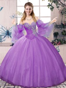 Lavender Long Sleeves Tulle Lace Up Quinceanera Gown for Sweet 16 and Quinceanera