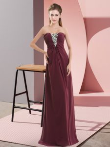 Beauteous Floor Length Zipper Prom Party Dress Burgundy for Prom and Party with Beading