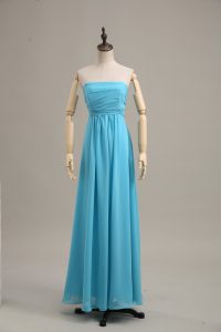 Sleeveless Floor Length Ruching Zipper Prom Dresses with Baby Blue