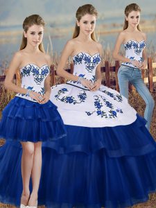 Deluxe Embroidery and Bowknot Sweet 16 Dresses Royal Blue Lace Up Sleeveless Floor Length