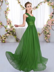 Chiffon One Shoulder Sleeveless Lace Up Ruching Wedding Guest Dresses in Green