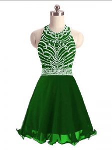 Green A-line Beading Homecoming Dress Lace Up Chiffon Sleeveless Mini Length