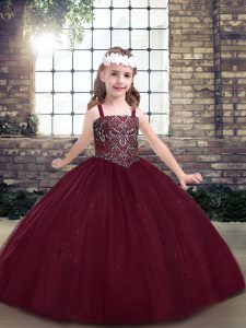 Elegant Sleeveless Lace Up Floor Length Beading Pageant Gowns For Girls