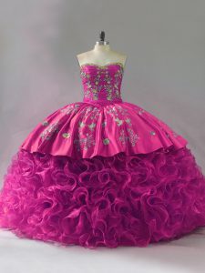 Sleeveless Embroidery and Ruffles Lace Up Quinceanera Gown