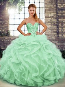 Exquisite Apple Green Sweetheart Neckline Beading and Ruffles Sweet 16 Dresses Sleeveless Lace Up