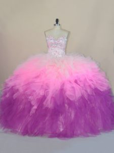 Beautiful Multi-color Vestidos de Quinceanera Sweet 16 and Quinceanera with Beading and Ruffles Sweetheart Sleeveless Brush Train Lace Up