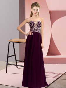 Sophisticated Burgundy Sleeveless Beading Floor Length Evening Dress