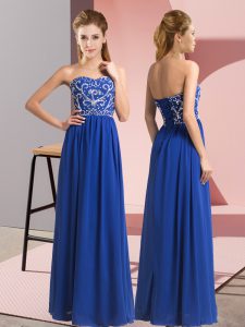 Delicate Royal Blue Sleeveless Chiffon Lace Up Pageant Dress for Womens for Prom and Party