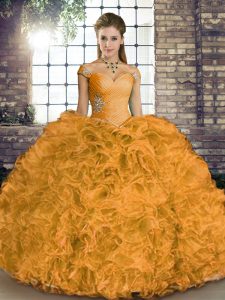 Sexy Orange Sleeveless Beading and Ruffles Floor Length 15 Quinceanera Dress