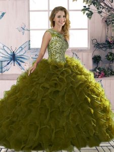 Luxurious Organza Sleeveless Floor Length Quinceanera Gown and Beading and Ruffles