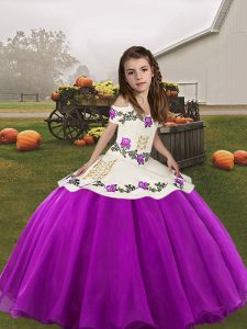 Floor Length Purple Pageant Gowns Organza Sleeveless Embroidery