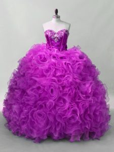 Gorgeous Organza and Fabric With Rolling Flowers Sleeveless Floor Length Sweet 16 Dresses and Sequins