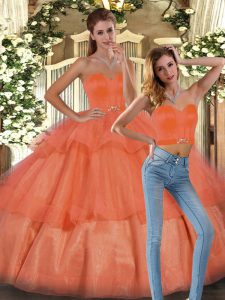 Sweet Sweetheart Sleeveless Quinceanera Dress Floor Length Ruffled Layers Orange Organza