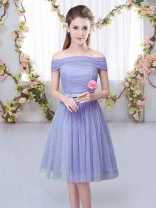 Tulle Short Sleeves Knee Length Quinceanera Dama Dress and Belt