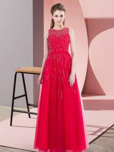 Coral Red Sleeveless Beading Floor Length Pageant Dress Womens