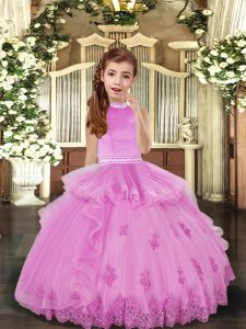 Elegant Beading and Appliques Little Girls Pageant Dress Lilac Backless Sleeveless Floor Length