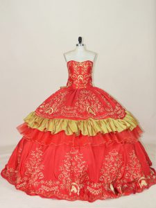 Fantastic Sweetheart Sleeveless Lace Up Quinceanera Dresses Red Satin