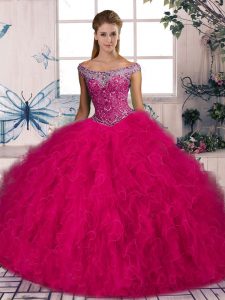 Glittering Tulle Sleeveless Quinceanera Gowns Brush Train and Beading and Ruffles