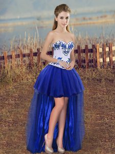 Artistic A-line Celebrity Style Dress Royal Blue Sweetheart Tulle Sleeveless High Low Lace Up