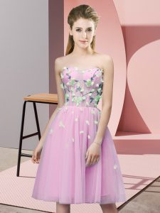 Knee Length Empire Sleeveless Rose Pink Court Dresses for Sweet 16 Lace Up