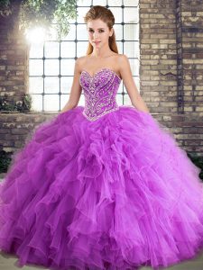 Lavender Sleeveless Beading and Ruffles Floor Length Quinceanera Dress